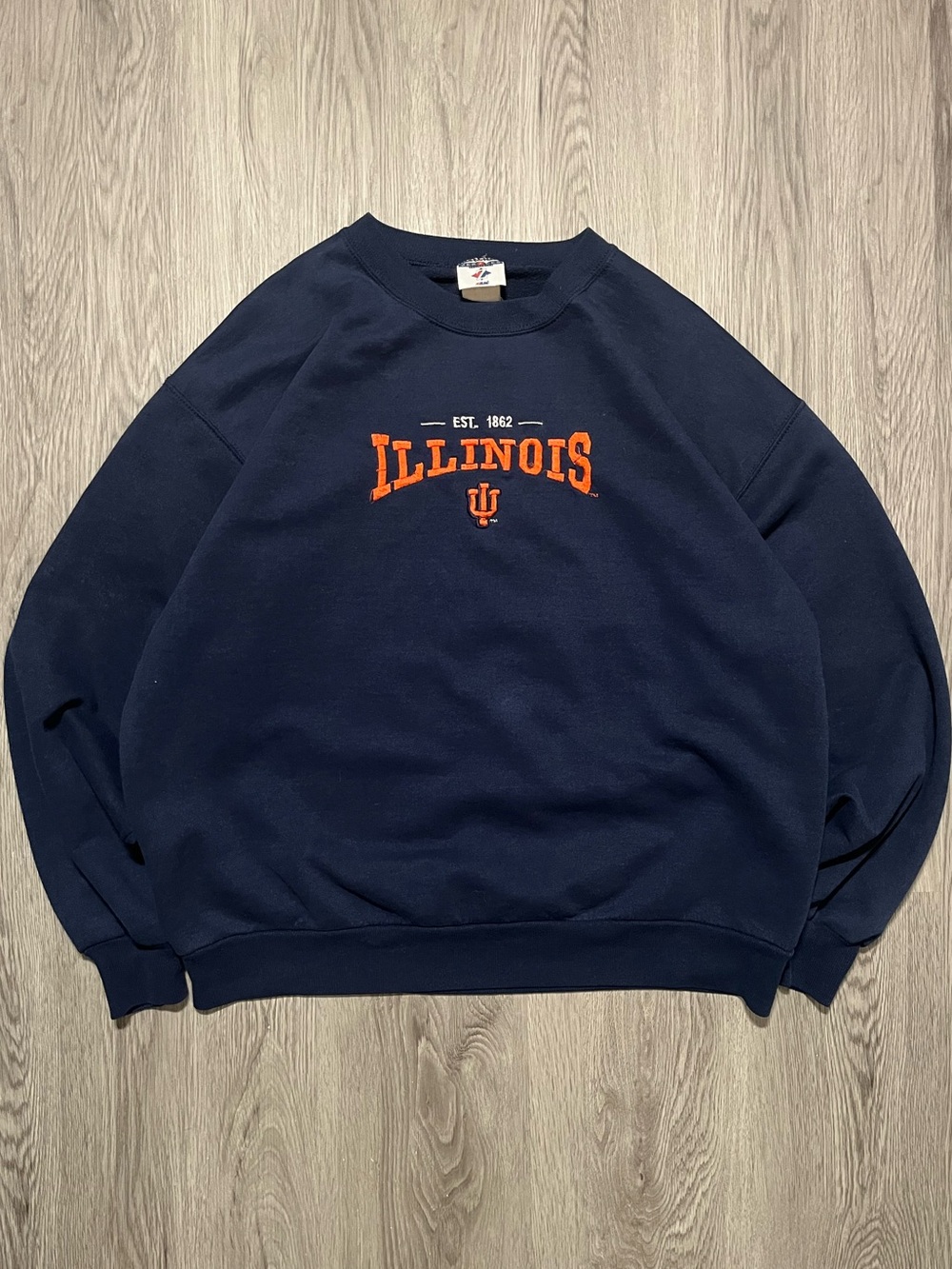 Vintage Y2K Illinois university embroidered logo spell out crewneck sweater L